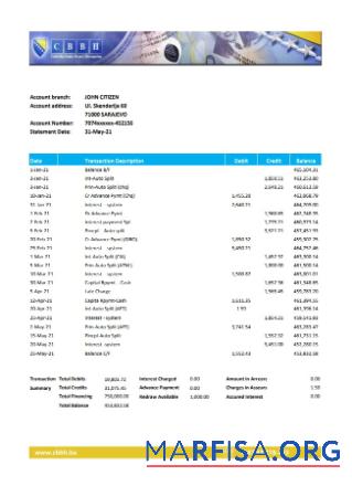 Downloadable Bosnia and Herzegovina Central bank statement excel template